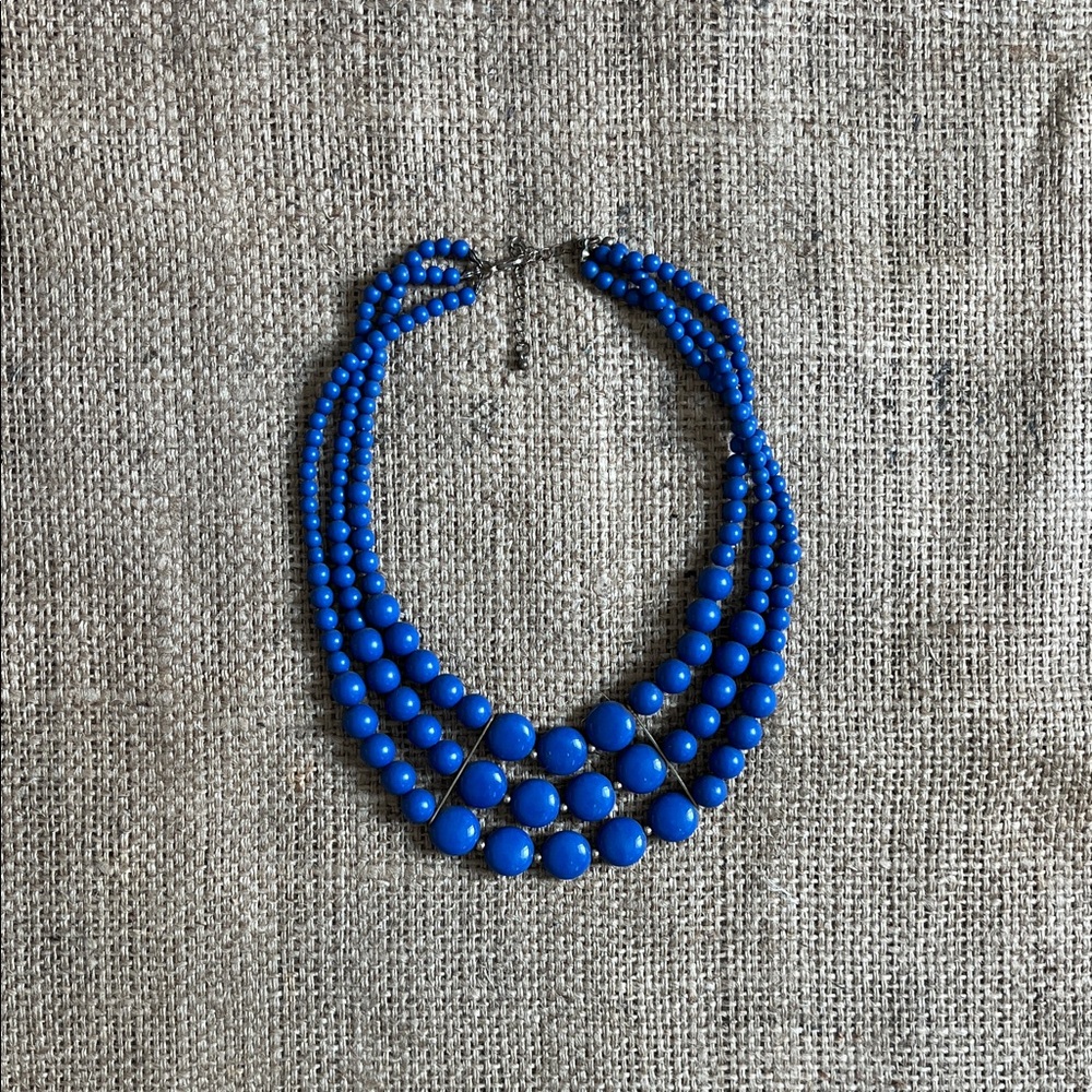 Vintage Blue Multi-Strand Bead Resin Statement Necklace -Women Jewelry festival
